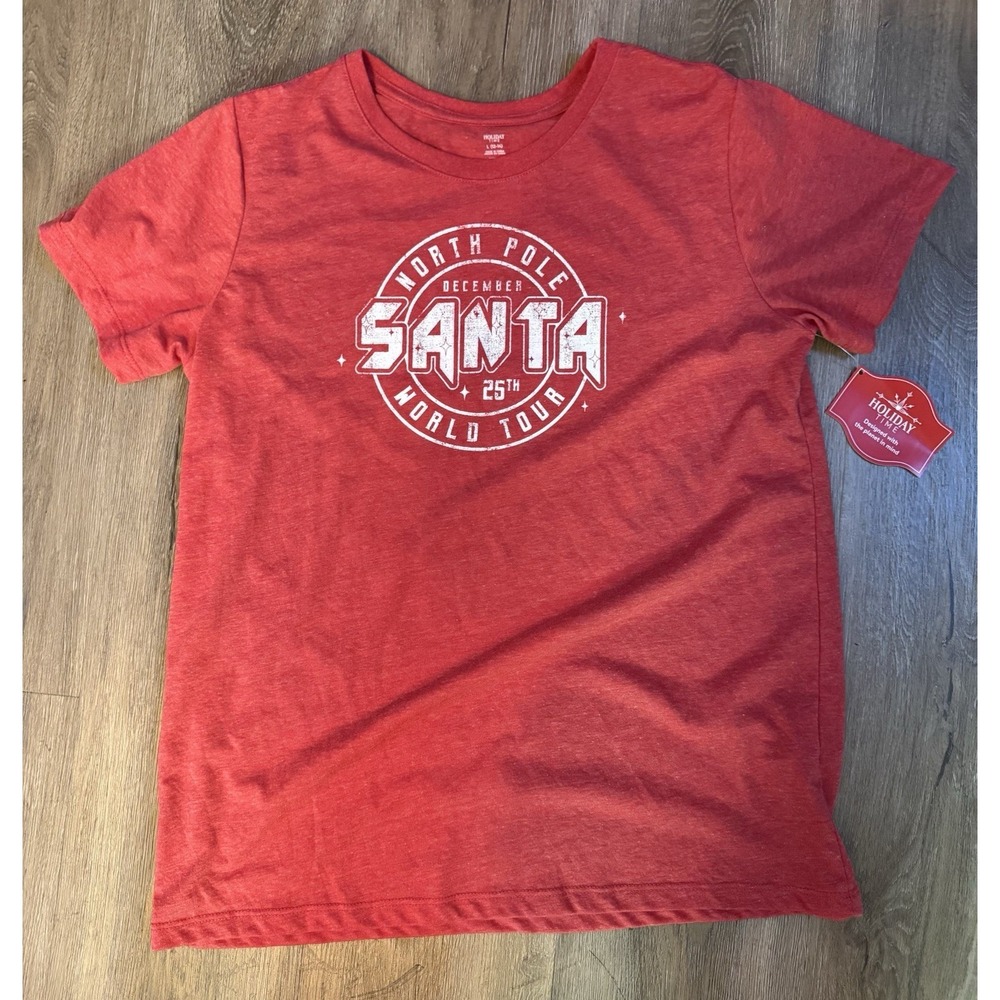 Kids Holiday Time Santa World Tour Shirt L 12–14 NWT